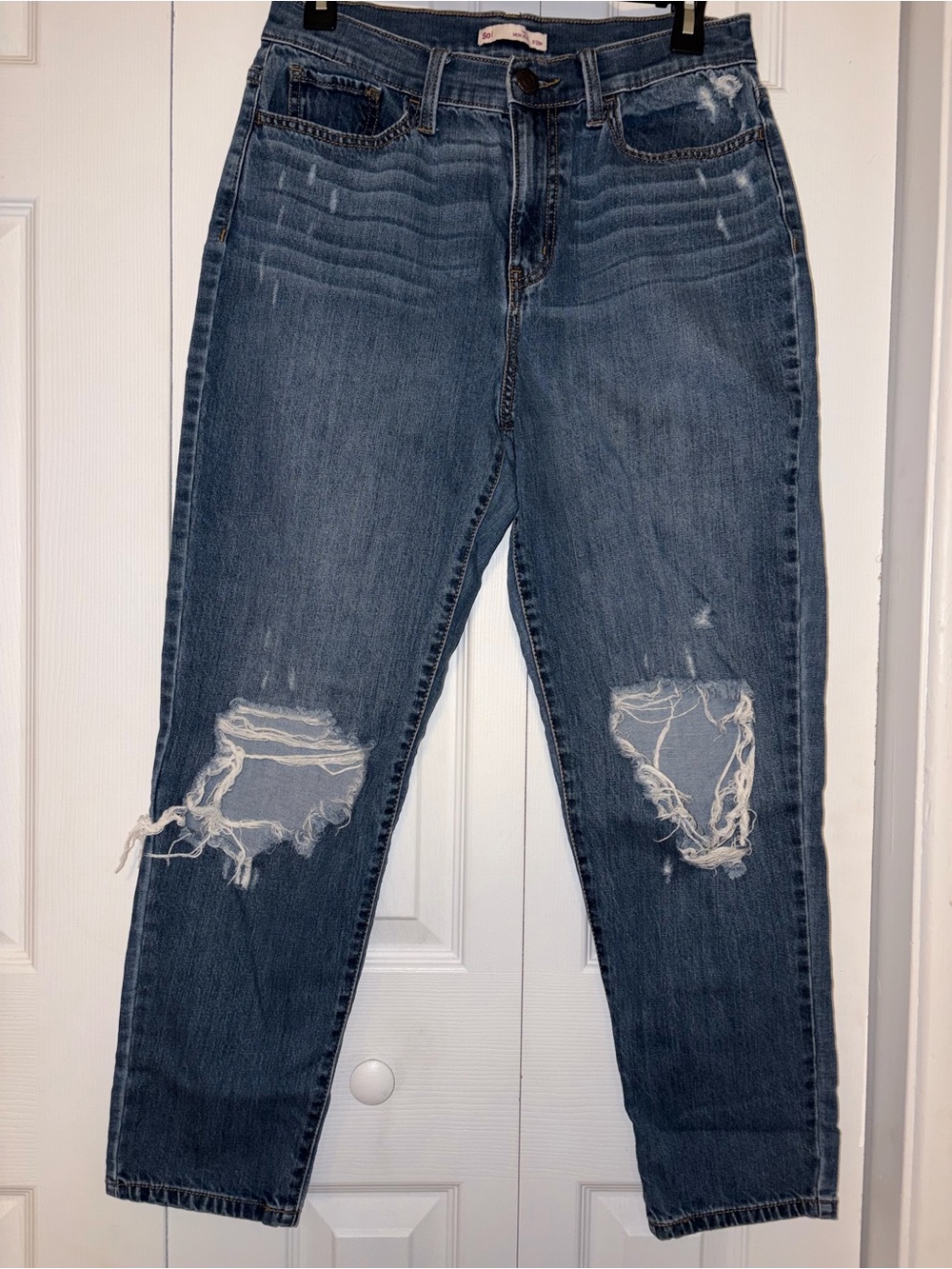 SO High Rise Mom Jeans Distressed Medium Wash Size 9/29W